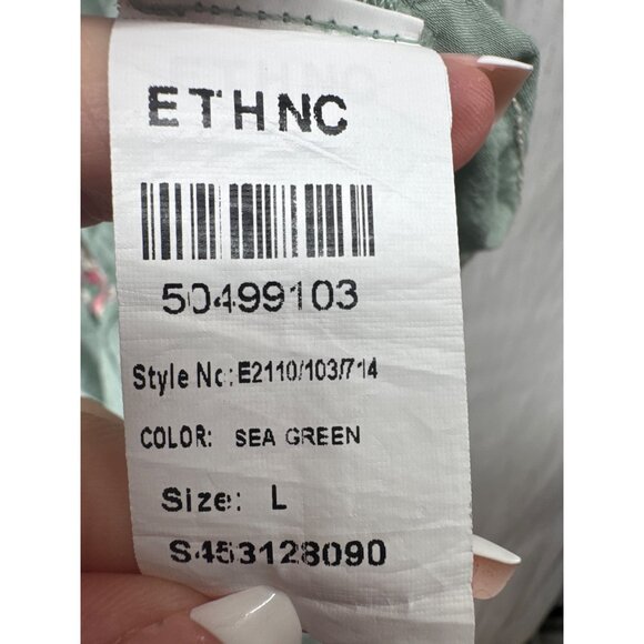 ETHNC Womens Kurti Kurta Tunic Longline Sz L Sage Green Embroidered Floral - Picture 3 of 10
